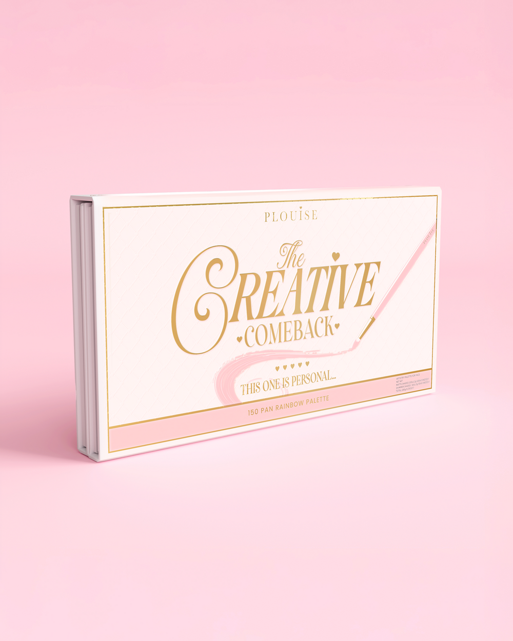 Ujęcie boczne palety cieni do powiek P.Louise Creative Comeback XXXL Rainbow na różowym tle