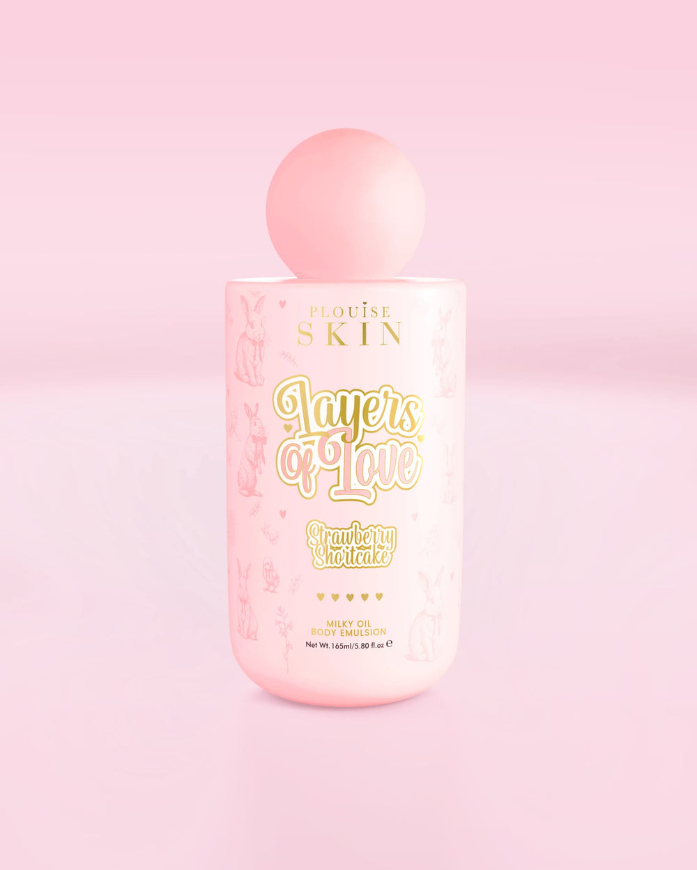 Różowa buteleczka emulsji do ciała P.Louise Layers Of Love Milky Oil o zapachu ciasteczka truskawkowego