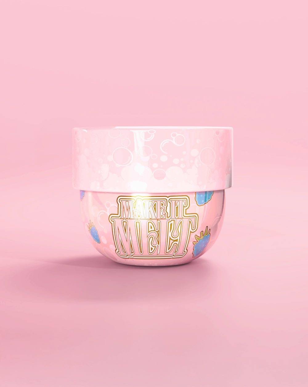 Balsam oczyszczający P. Louise Make It Melt Makeup w kolorze niebiesko-malinowym na różowym tle