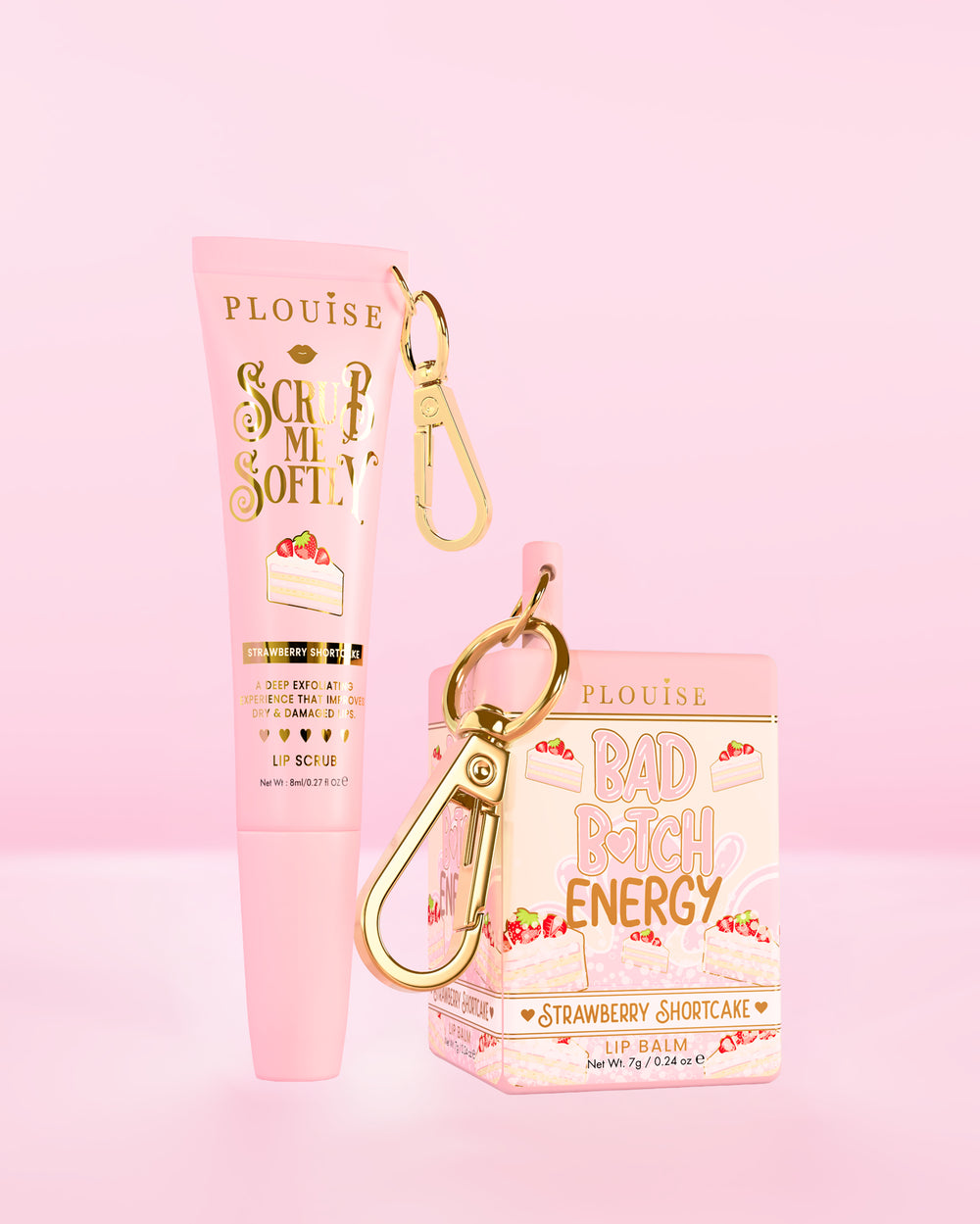 P.Louise Moisture Magic Duo zawierający balsam do ust i tubkę peelingu do ust, oba o zapachu truskawkowego ciasteczka