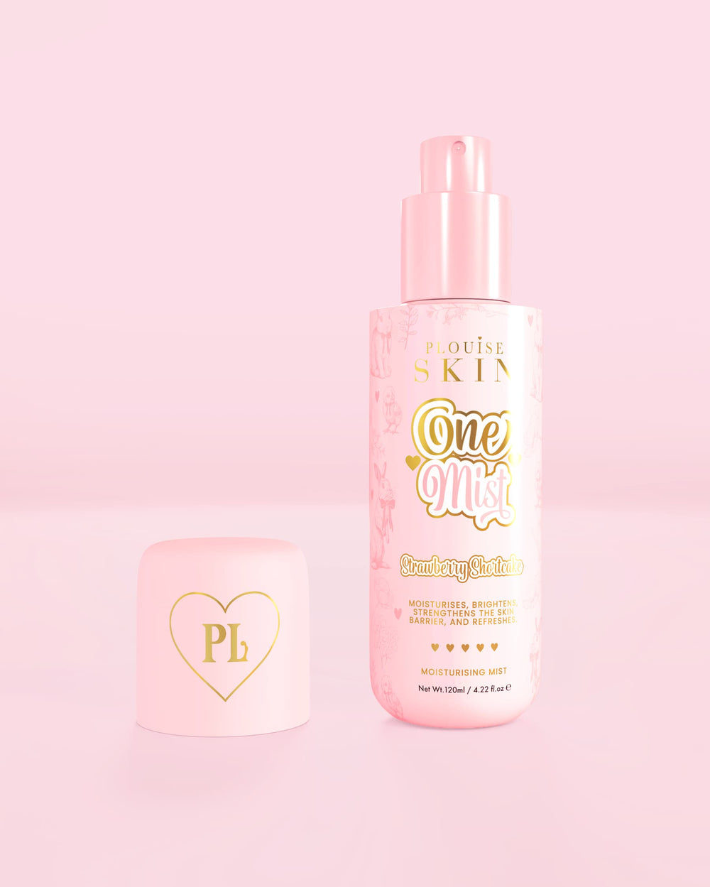 Różowa butelka One Mist Nawilżająca mgiełka o zapachu truskawkowego ciasteczka